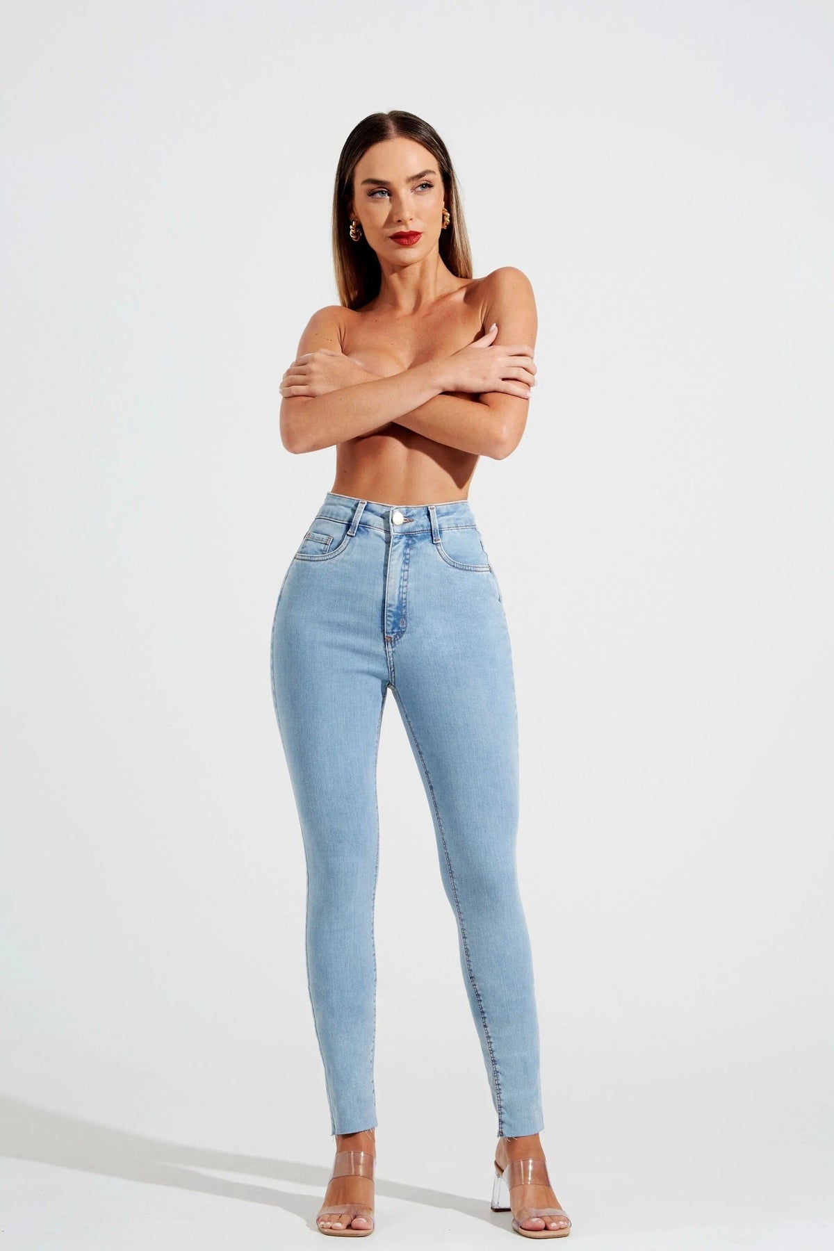 Calça Jeans Modeladora Revolucionária Skinny Clara Cós Super Alto Calça Jeans MRL-128 Miralleve