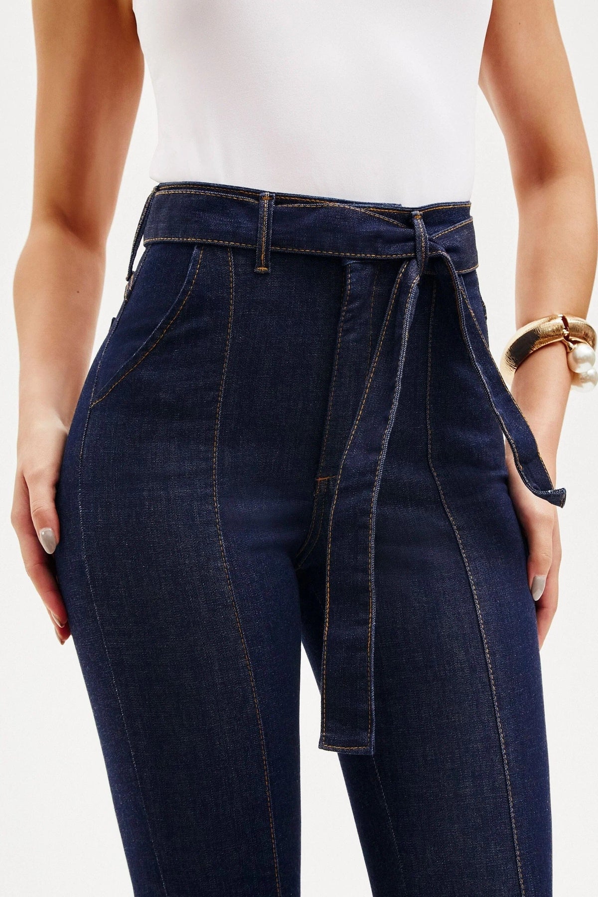 Calça Jeans de Rica Tecnológica Reta Cós Super Alto Calça Jeans MRL-120 Miralleve 