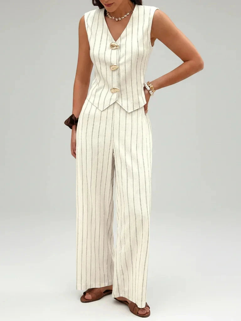 Conjunto Marina Colete e Pantalona Risca de Giz [Compre 1 Leve 2]
