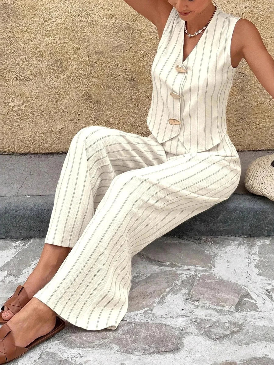 Conjunto Marina Colete e Pantalona Risca de Giz [Compre 1 Leve 2]
